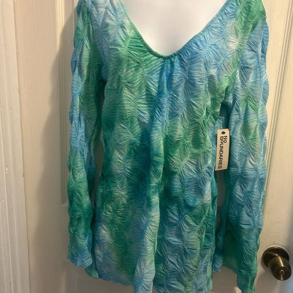 No Boundaries Blue and Green V-Neck Women's Swim Cover-Up